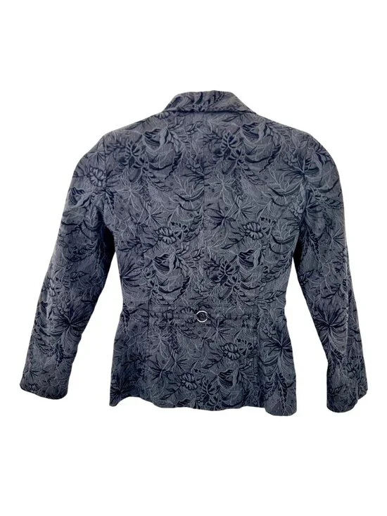 TRIBAL BLACK FLORAL TEXTURED ZIP-UP BLAZER JACKET - 4 - Picture 4 of 6